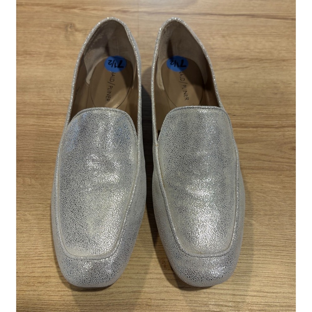 Donald‎ Pliner Halia Silver Metallic Crackle Square Toe Loafers Womens 7.5M
